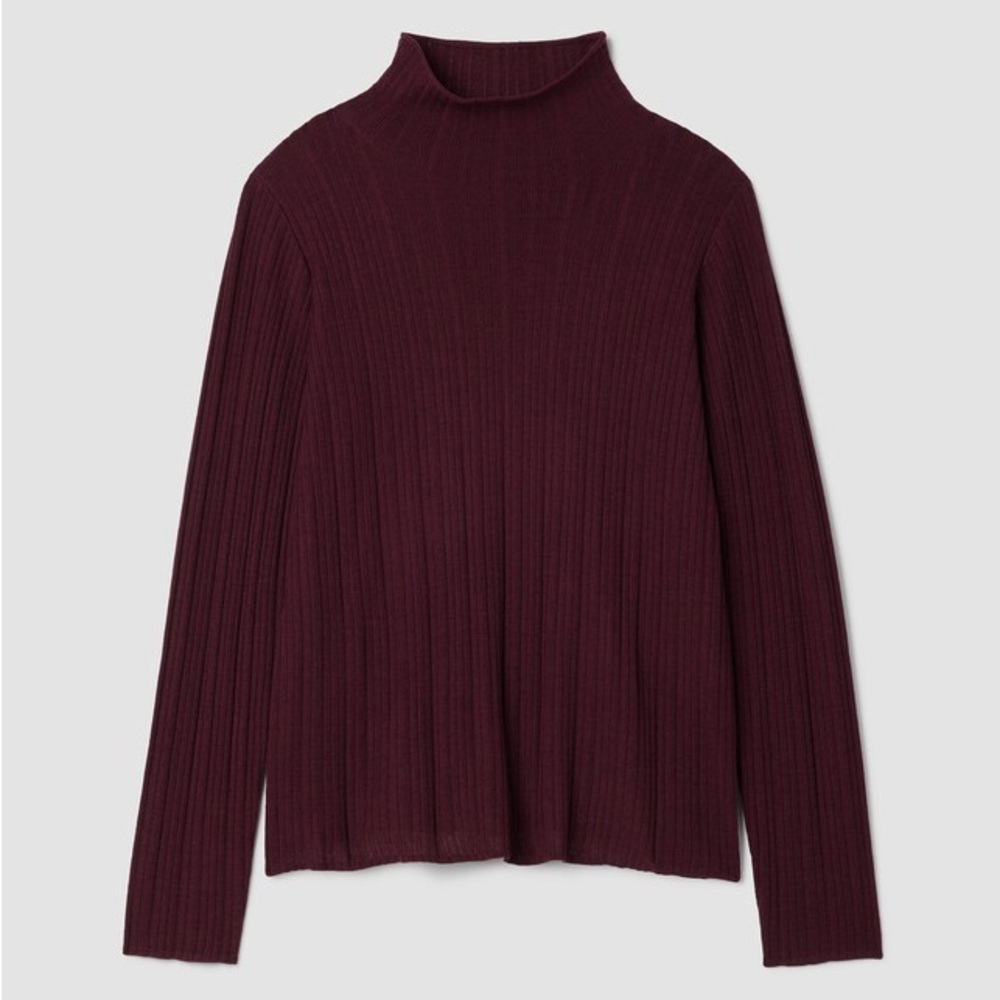 Eileen Fisher 100% Superfine Merino Wool Ribbed Mock Neck Sweater Sz XL